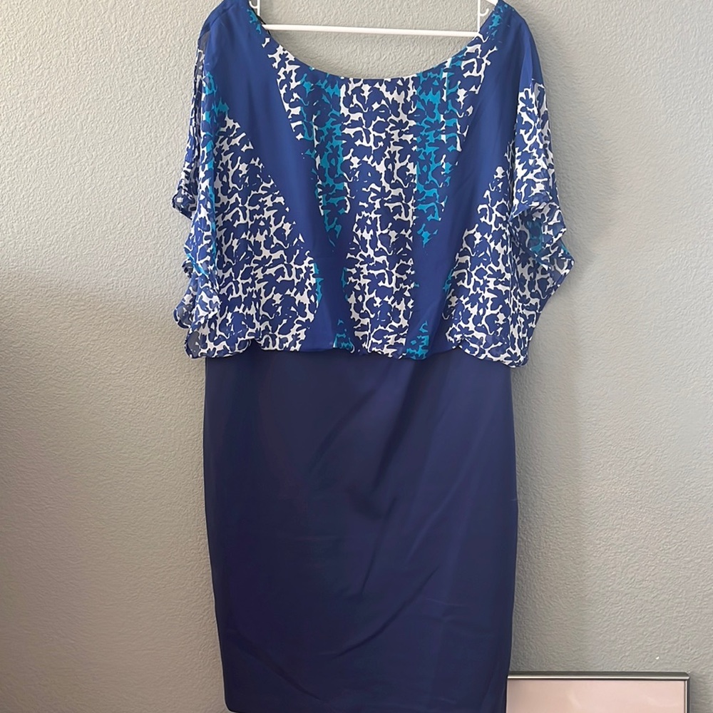Lovely Sangria women size 18 W blue dress with sheer blue overlay split …
